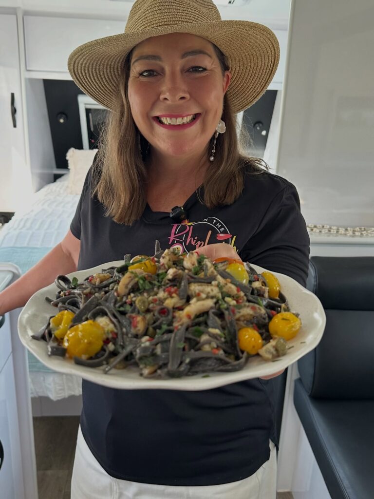Squid Ink Abalone, Tomato & Chilli Pasta